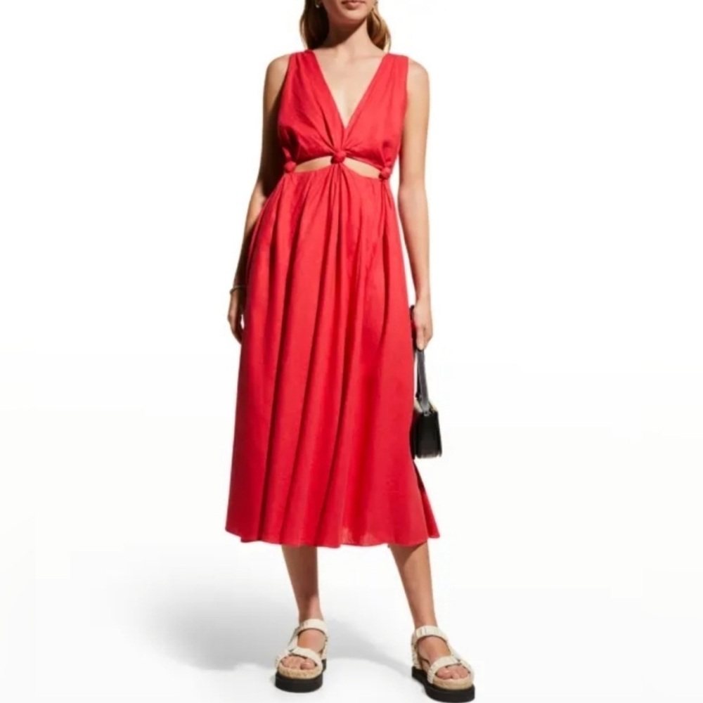 FARM Rio Knotted Cut-Out Linen-Blend Midi-Dress